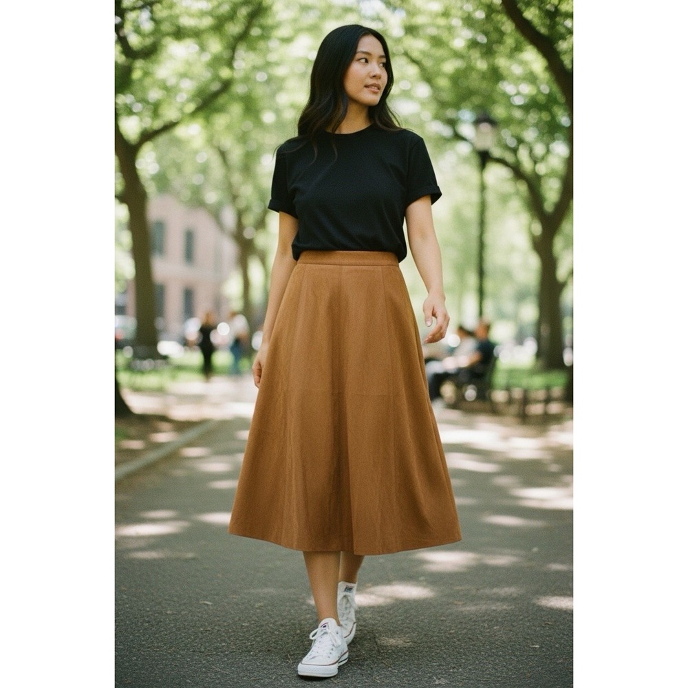 Bagatelle Suade Flow Skirt Womens Small Camel Brown Trendy Zip Chic High Waisted